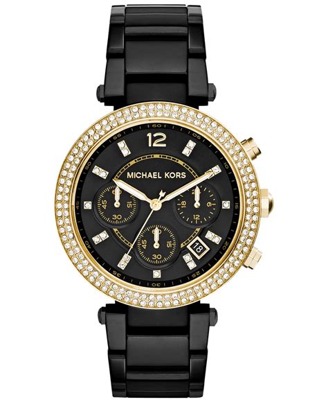 michael kors black watch with gold rhinestones womans|macy's Michael Kors women watches.